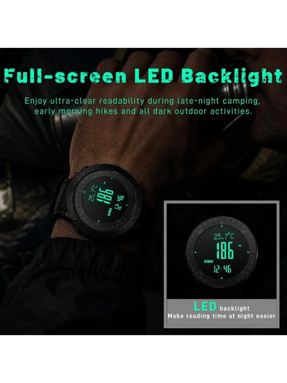 Men's Military Tactical Digital Watch - 50mm Large Face, Waterproof, Sporty